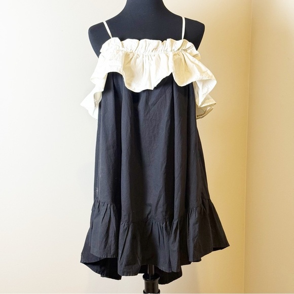 Anthropologie Babydoll Dress M | Black & White Ruffle Poplin | Romantic Style - Picture 4 of 10